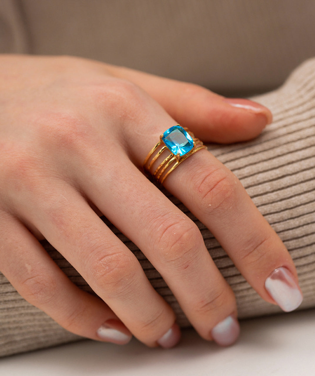 Rectangle Blue Gemstone Ring