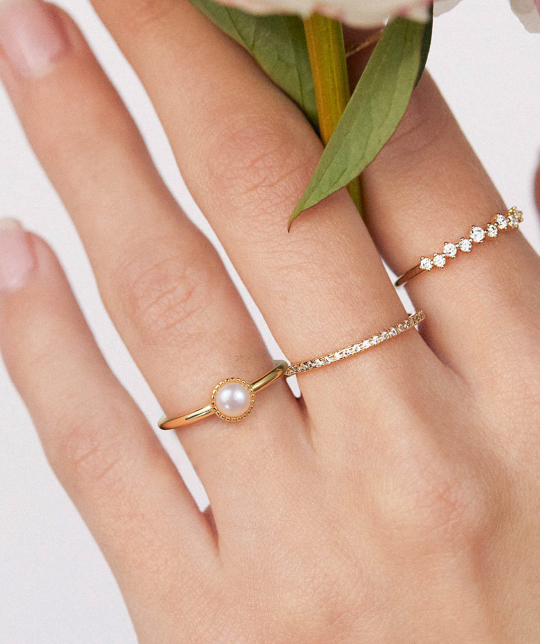 Elegant Pearl Stack Ring