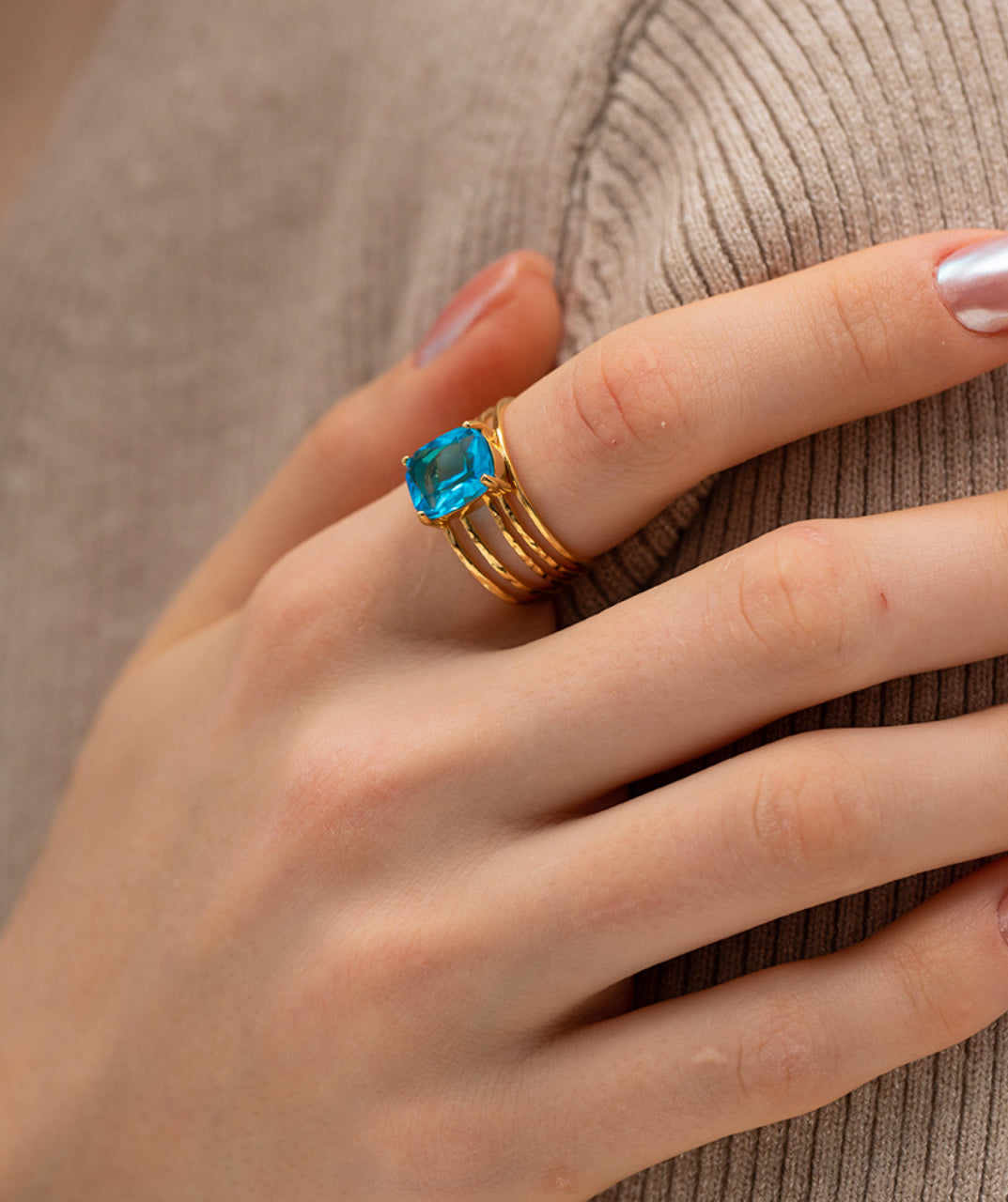 Rectangle Blue Gemstone Ring