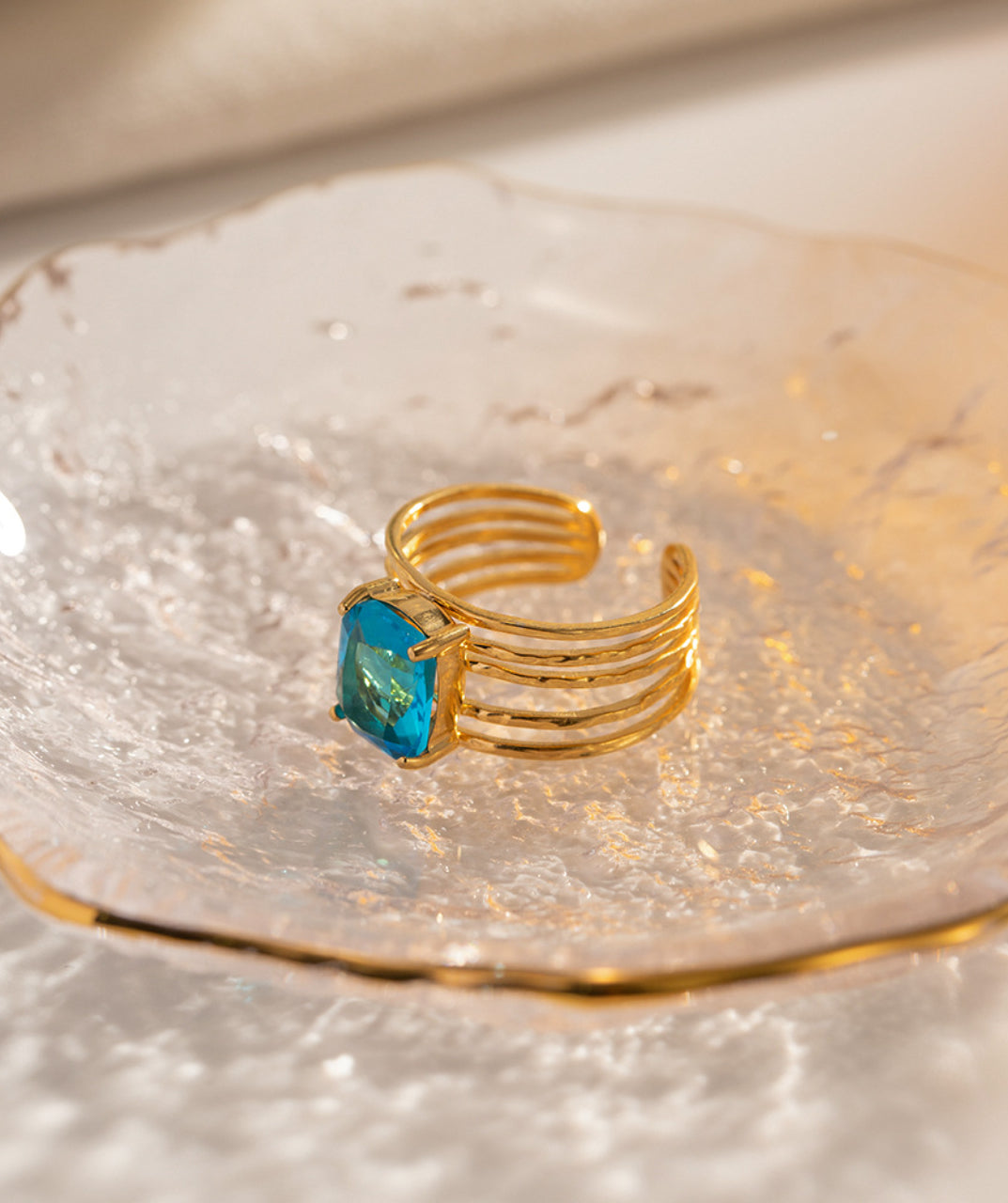 Rectangle Blue Gemstone Ring