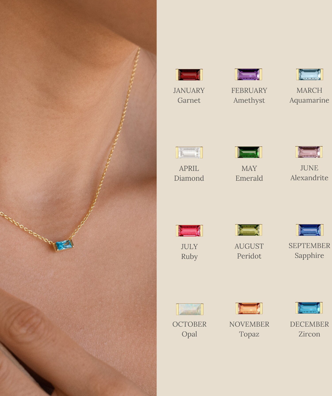 Rectangular Birthstone Necklace